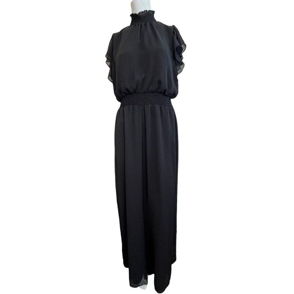 MSK Ladies Large Black Romper Jumper High Neck Flutter Short Sleeve One PC NWT